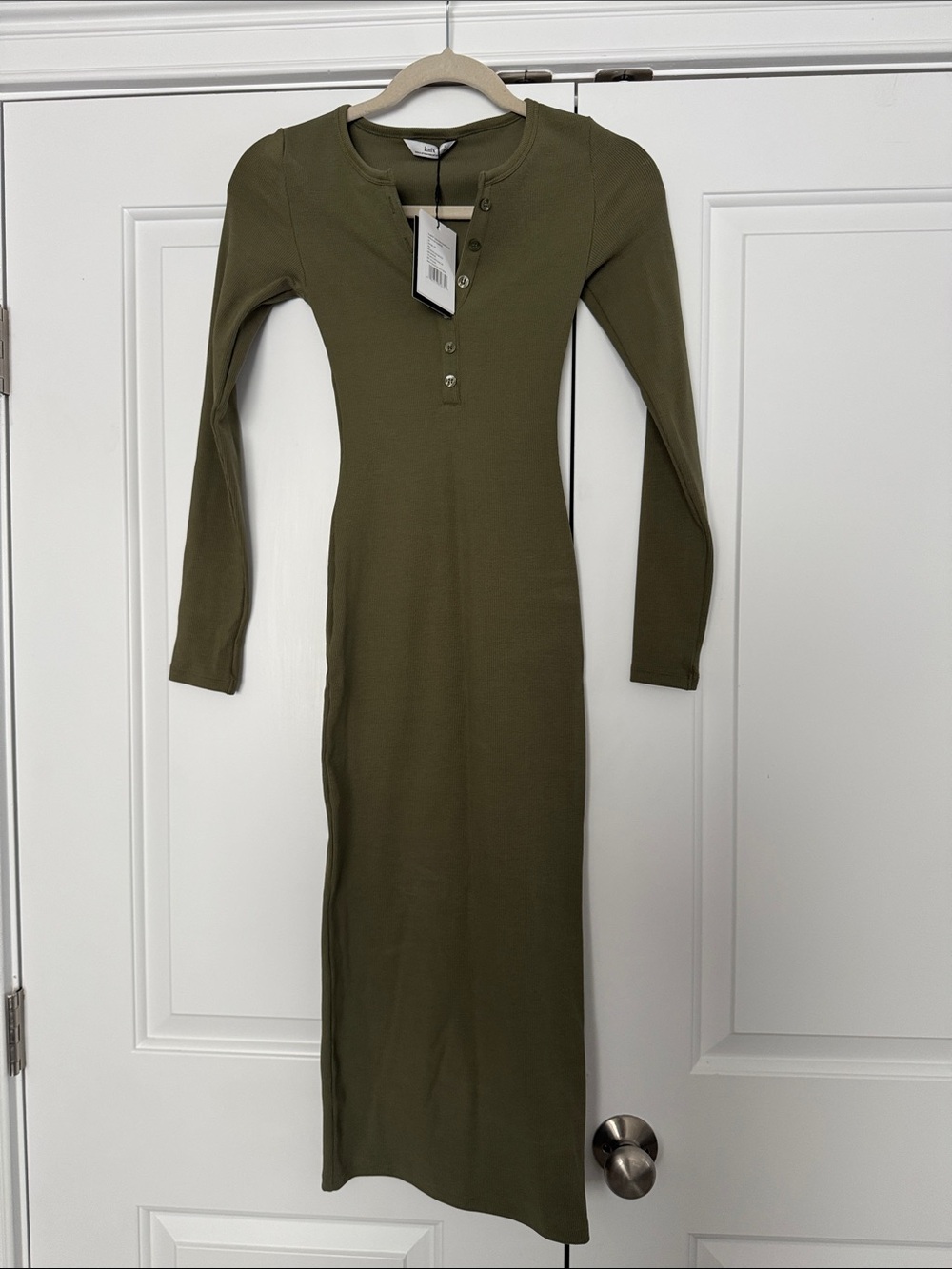 Knix SculptRib™ Cotton Henley Dress Olive Green NWT